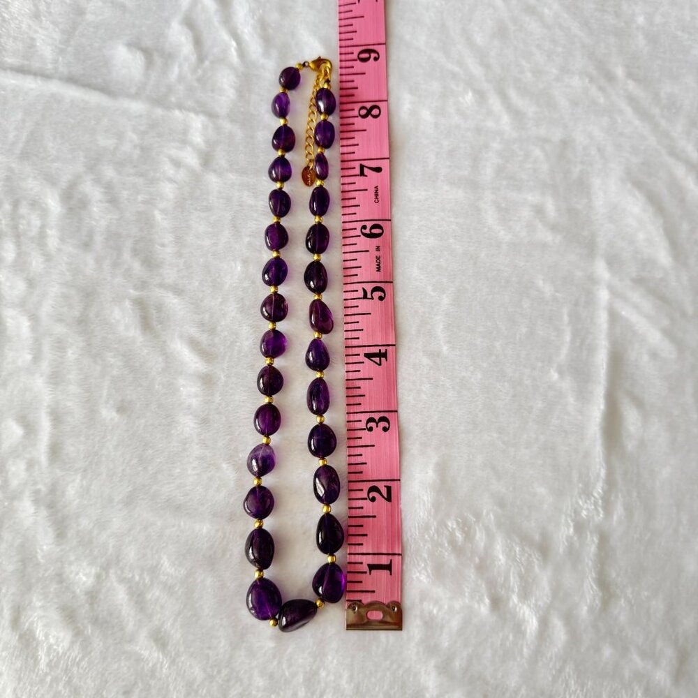 Stauer Lusso Amethyst Beaded Necklace Gold-Tone Accents Adjustable Chain 18-20" - Picture 9 of 10